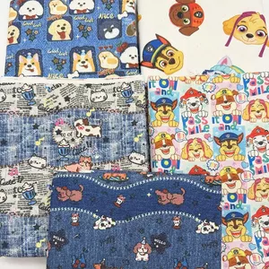 Wang Team Phong Cách Denim Hoạt Hình In Hình Vải Vải Cotton Mã Hóa Trang Trí diy Đầu Vải Khăn Trải Bàn Túi Vải 428