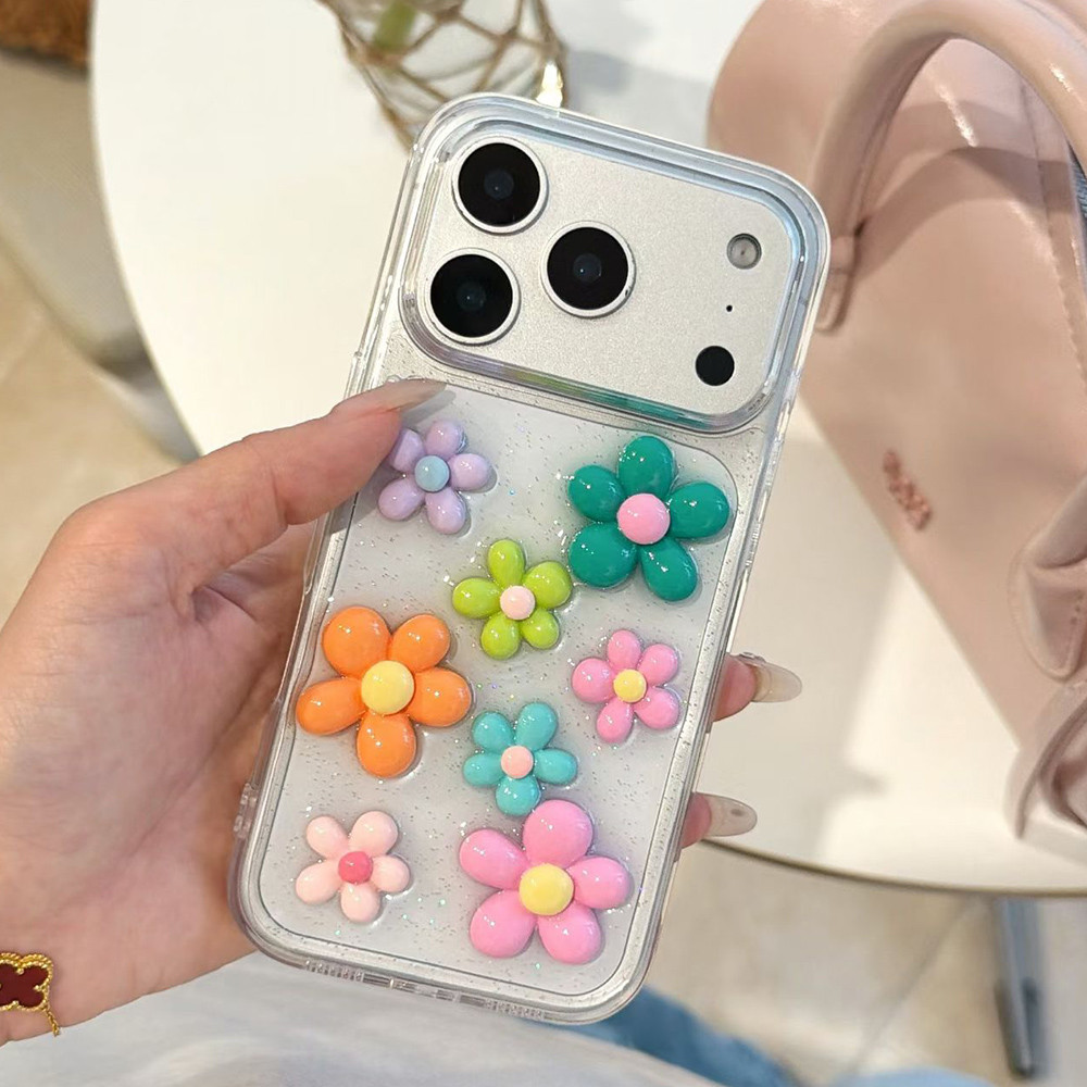 Ốp Điện Thoại Nhựa Hoa Nhiều Màu Sắc 3D Cho iPhone 17 Pro Max 17 Air 16 Plus 15 14 13 12 11 Vỏ Bảo Vệ Chống Sốc