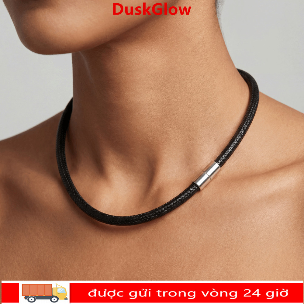 Vòng cổ da DUSKGLOW mặt DIY 45cm chống nước, khóa chắc, unisex