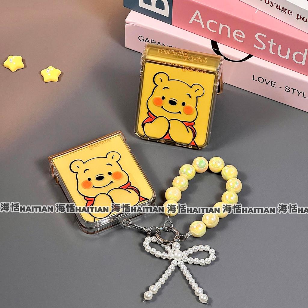 Tương thích với Samsung Galaxy ZFlip7 ZFlip6 Vỏ điện thoại Winnie the Pooh hoạt hình dễ thương Vỏ cứng có thể gập lại có dây buộc ZFlip 7 6 5 4 3 5G N3 Flip Mix Flip 2 Razr 60 Vỏ bảo vệ