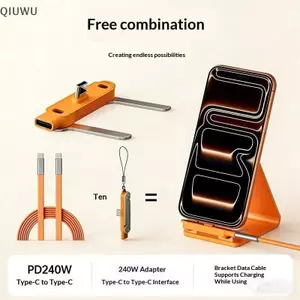 QIUWU 240W USB C sang C Cáp dữ liệu sạc nhanh 2 trong 1 Giá đỡ có thể gập lại cho điện thoại Máy tính bảng không gian làm việc.
