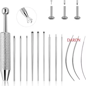 Công cụ côn xỏ khuyên DARON, Bộ dụng cụ xỏ khuyên bông tai bằng thép không gỉ chuyên nghiệp, Dụng cụ dán bông tai Dụng cụ dán tai thẳng / cong cực thủng kết nối Pin xỏ lỗ tai