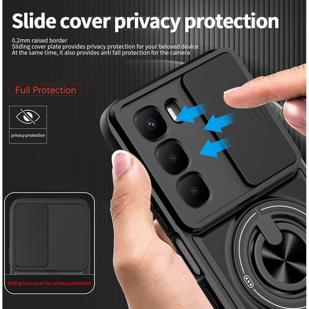 Ốp Điện Thoại Đa Năng Sang Trọng Thích Hợp Cho Infinix Hot 60i 60 50 40 70 Pro Plus Dây 360°Giá đỡ vòng có vỏ máy ảnh Vỏ bảo vệ toàn diện chống sốc