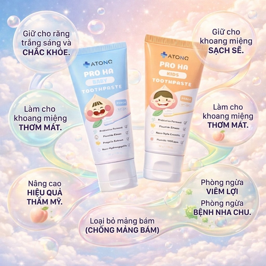 Kem đánh răng lợi khuẩn PRO HA ATONO2, Bảo vệ nướu và men răng toàn diện, phòng ngừa sâu răng cho bé từ sơ sinh (50g)