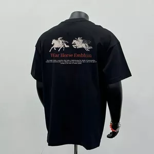Mỹ Phong Cách Mới Chiến Tranh Ngựa In Hình Áo Thun Nặng 270g Cotton Nguyên Chất Thoáng Khí Cổ Tròn Rời Thường Ngày Thả Vai Tay Ngắn