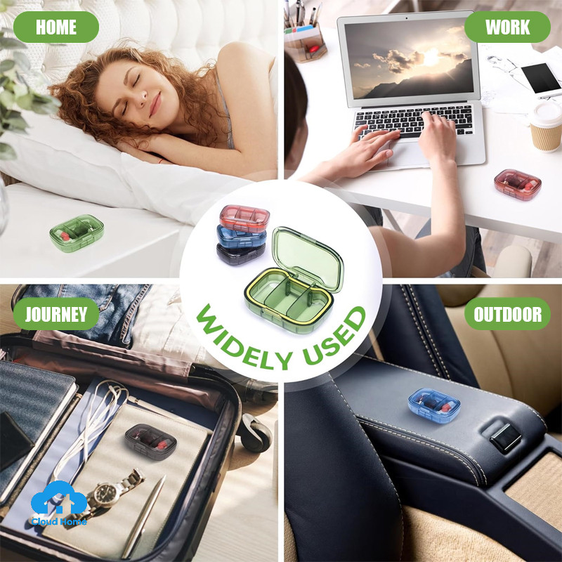 🌤️COD🌤️Hộp Khay Đựng Thuốc Chia 3 Ngăn Du Lịch Có 4 Màu Chứa Thuốc Phụ Kiện Trang Sức Nhựa ABS Chống Thấ