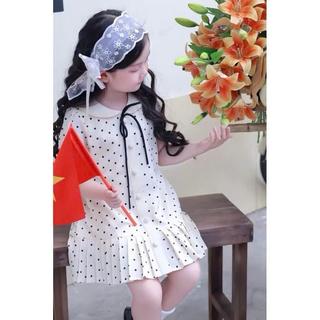 V44-[tomnaukids] Váy trắng CHẤM BI màu KEM cột  nơ cho bé size từ 12-38Kg