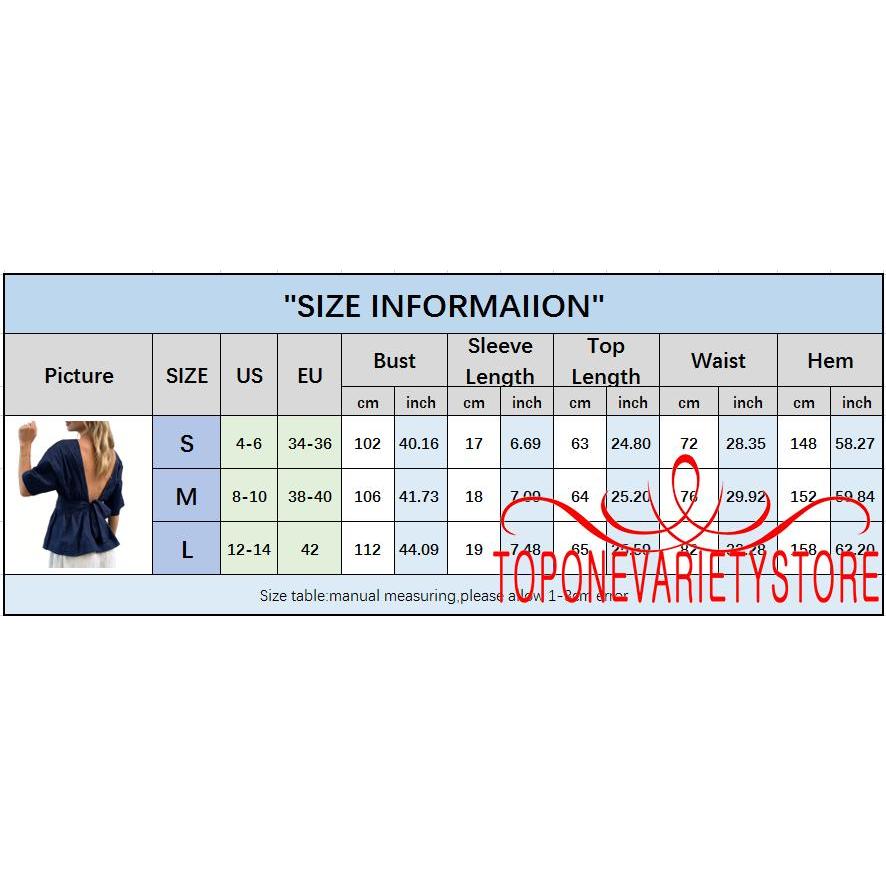 Topone-Nữ Mùa Hè Peplum Áo Thường Ngày Màu Trơn Rời Viền Nơ Lưng Cổ Tròn Khuỷu Tay Áo Sơ Mi
