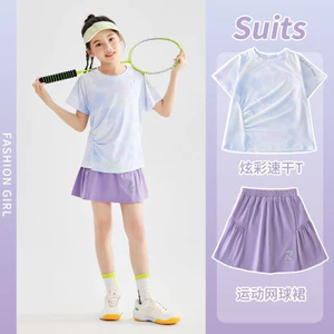 Bộ đồ thể thao trẻ em bé gái Phong cách mới Áo Tennis mùa hè cỡ vừa lớn Trẻ em Cầu lông Nhanh khô Quần áo tay ngắn