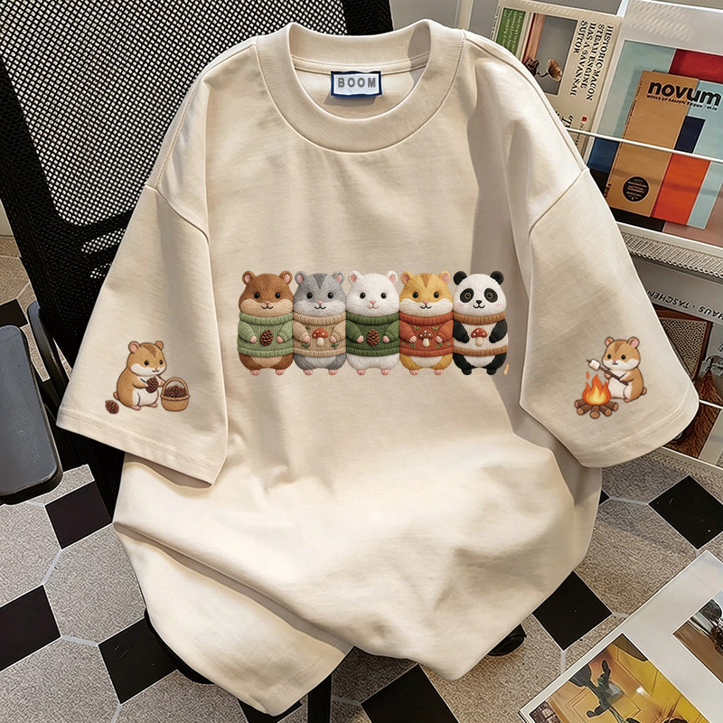 BOOM Áo thun nữ kiểu hàn quốc form rộng tay lỡ cổ tròn cotton Mát-Hè hot trend in cách dễ thương Áo phông form vừaV061