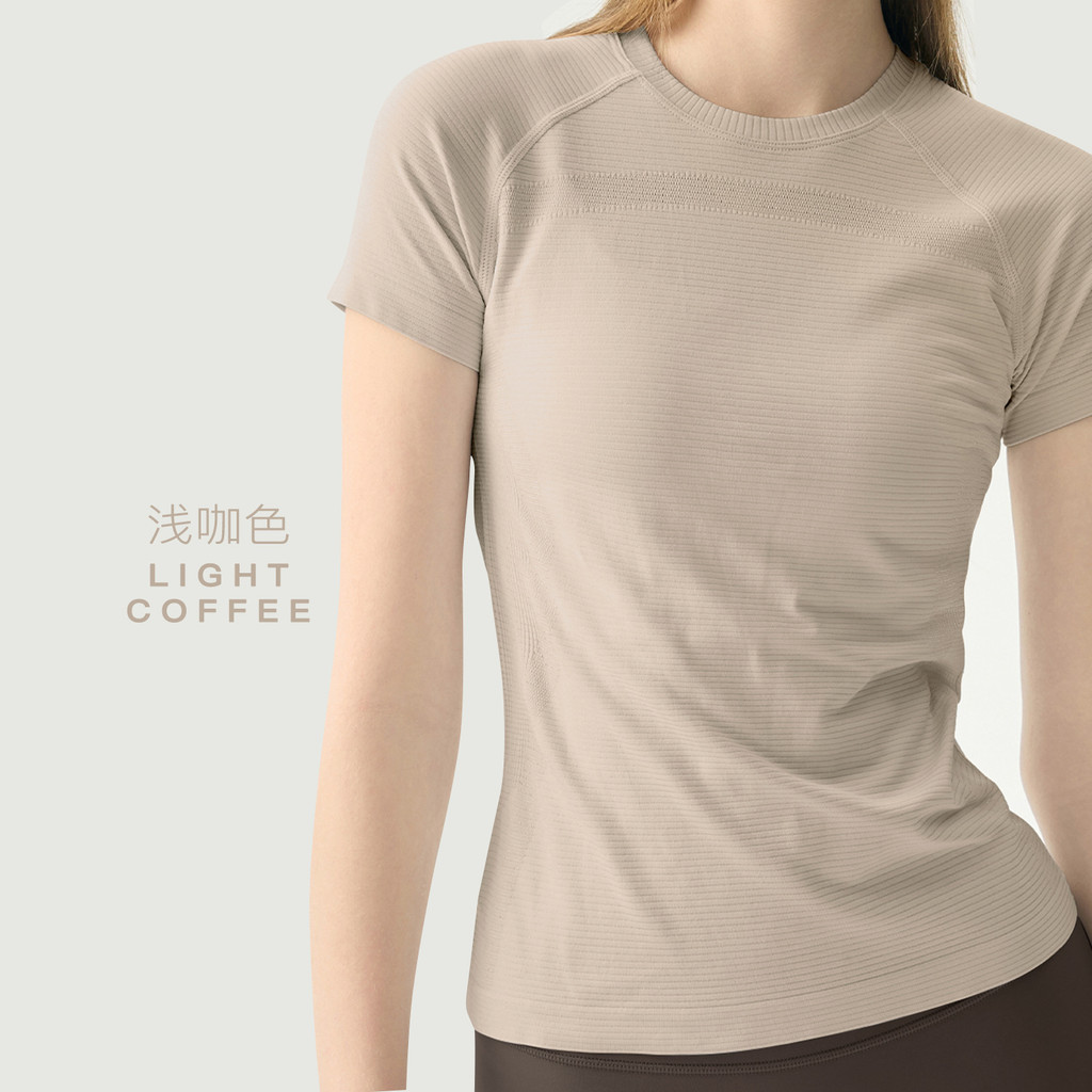 Quần Áo Tập Yoga Áo Phong Cách Mới Cổ Tròn Skinny Liền Mạch Thể Thao Tay Ngắn Thoáng Khí Chạy Bộ Tập Thể Dục