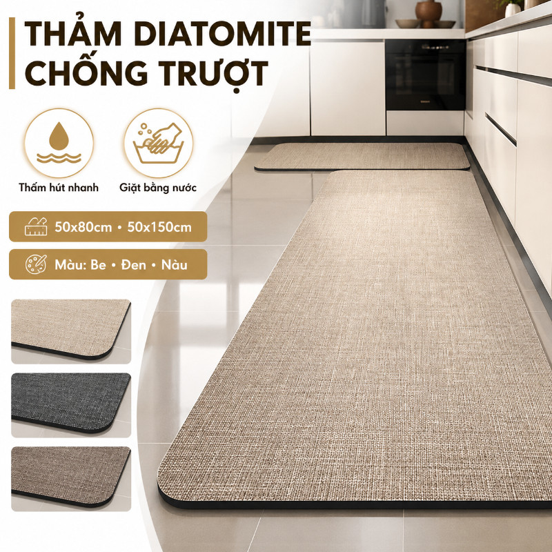 Thảm Diatomite Chống Trượt,50x80cm Và 50x150cm,thấm Hút Dầu Nước,giặt Sạch Tiện Lợi