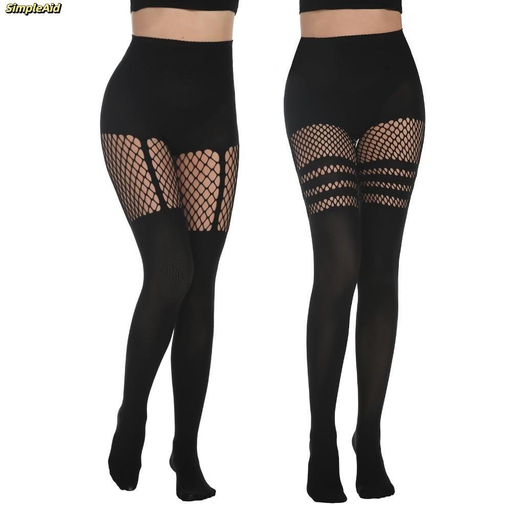 [Vận chuyển nhanh] Vớ cao đùi SIMPLEAID, Vớ len lưới cá, Quần ống gợi cảm kiểu Goth