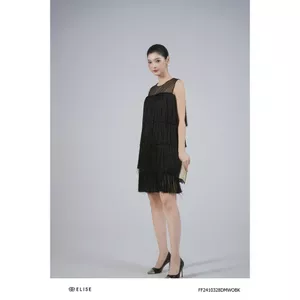 Đầm lưới đen phủ tầng tua rua thiêt kế Elise FF2410328DMWOBK