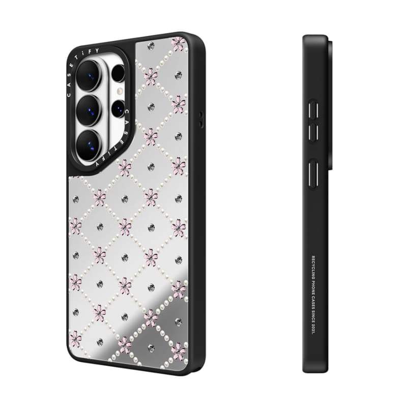 CASECASE X Pearl Pink Flower Case Matte Black & Sliver Mirror Vỏ hút từ tính Samsung Galaxy S26 Ultra S25 S24 S23 Ultra Plus Mặt sau cứng có hộp Logo khắc