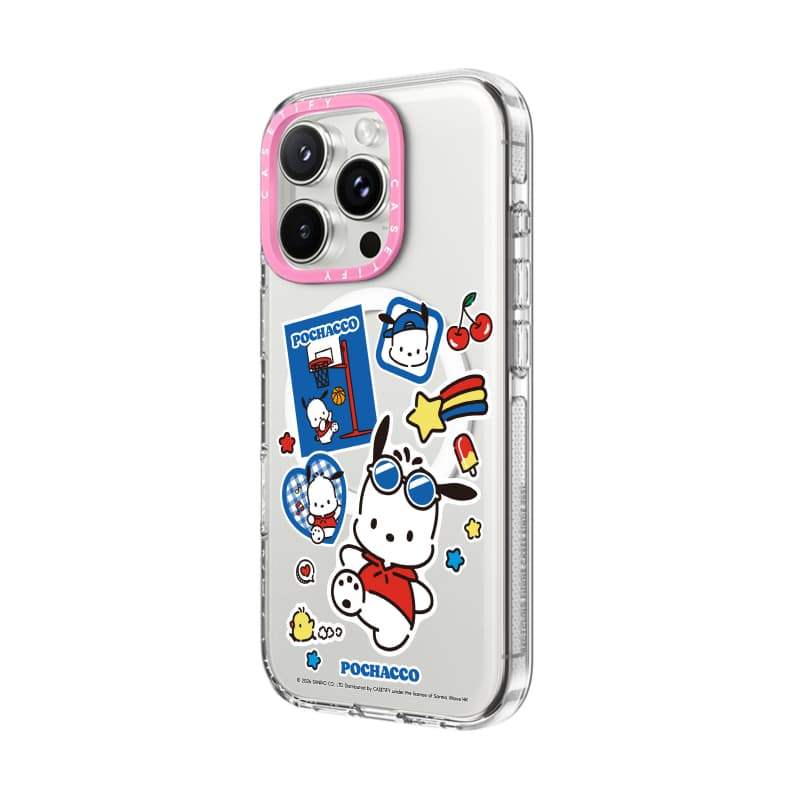 CASECASE X Pochacco Sticker Case HỒNG CAMERA RING EDITION Tác động Vỏ hút từ tính trong suốt cho iPhone 17 / 16 / 15 / 14 / 13 Pro Max Air với bao bì cao cấp