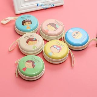 E-WOITD 1 Sáng Tạo Tròn Đồng Xu Ví Hoạt Hình Cô Gái Hộp Bảo Quản Tai Nghe Cáp Mini Dây Kéo Túi E-WOITD