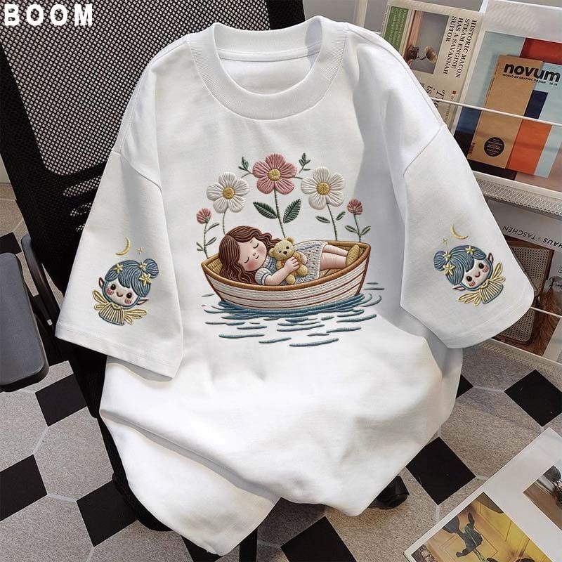Áo thun chữ thêu nữ kiểu hàn quốc form rộng tay lỡ cổ tròn cotton mát - hè hot trend in cách dễ thương- Local brand #34