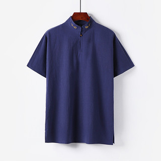 Áo thun nam plus size phong cách Trung Hoa, vải cotton lanh mỏng, tay ngắn, phù hợp mùa hè