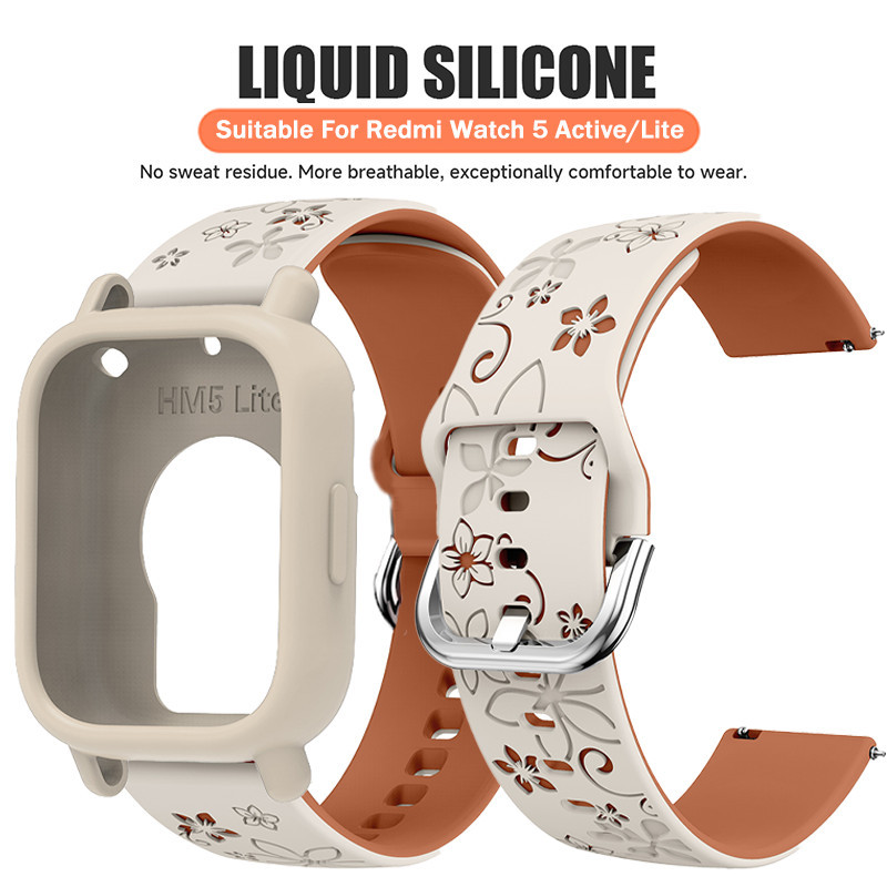 Ốp lưng + dây đeo silicon khắc cho Redmi Watch 5 Active / Lite vỏ vòng tay dây đeo đồng hồ mềm