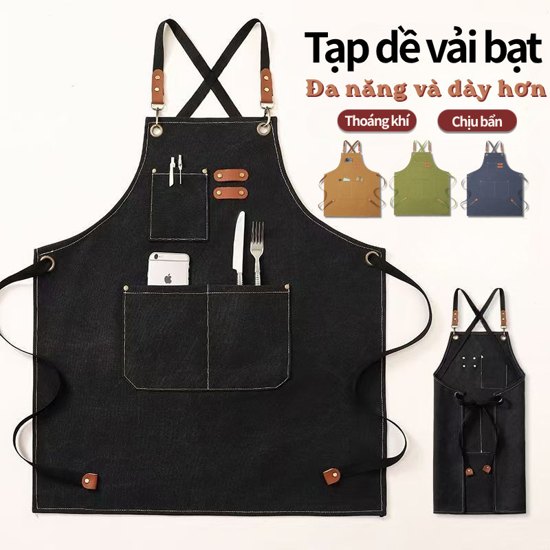 Tạp dề dài vải canvas có thể điều chỉnh dây đeo,Túi lớn, sử dụng đa năng, dùng được trong nhiều tình huống
