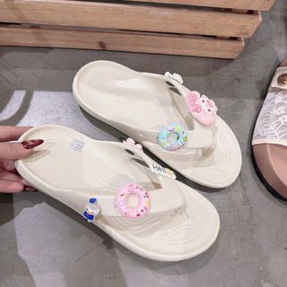 (Tặng charm ngẫu nhiên) Dép kẹp tông lào xỏ ngón nữ phối 2 màu đúc nguyên khối êm mềm nhẹ (HANA STORE, mã DK RL080W)