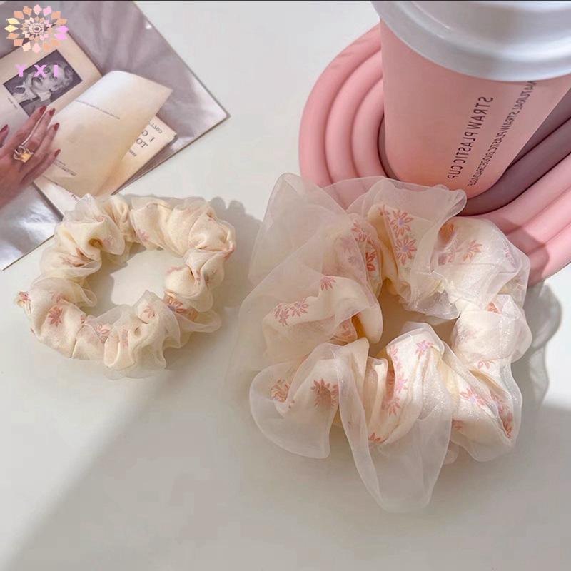 Scrunchies hai lớp lụa organza hoa ngọt ngào dành cho tóc đuôi ngựa của bé gái