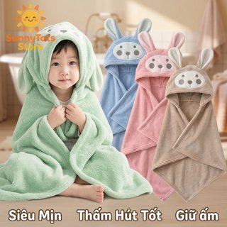 Áo choàng tắm cho bé có mũ trùm đầu lông cừu san hô thấm mềm nhanh khô ấm động vật có mũ trùm đầu Khăn chăn