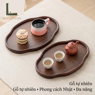 Khay trà gỗ tự nhiên Phong cách Nhật Bản Hình chữ nhật Hạt óc chó Khay phục vụ Trang trí nội thất