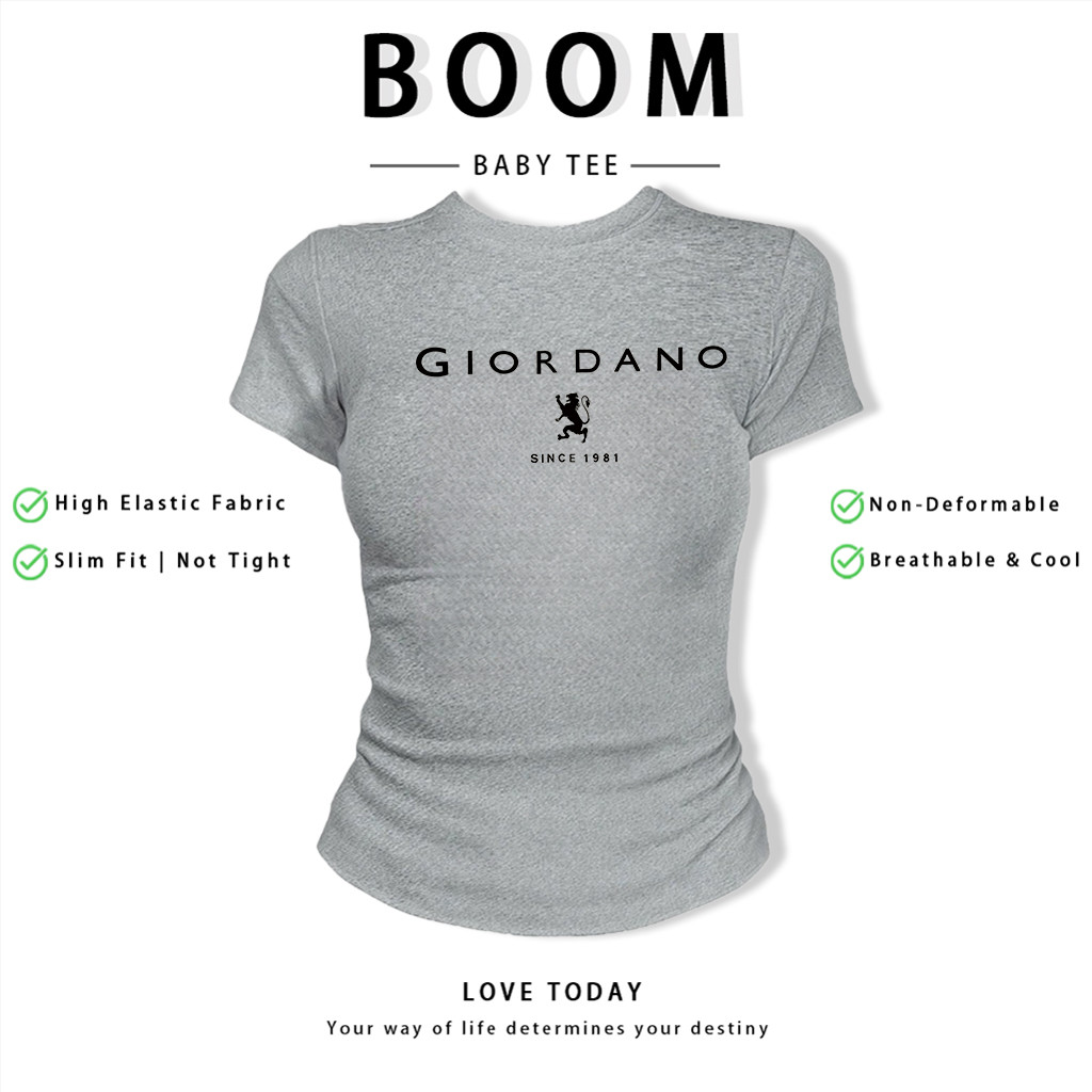 BOOM Áo Baby Tee Nữ Cotton Ôm Body-Áo Thun Ngắn Tay Y2K In Hình PhongCách Mùa Hè, Cổ Tròn Hàng Đầucách hàn quốc phongK16
