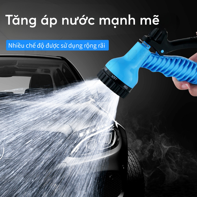 Bộ Vòi Xịt Tăng Áp 7 Chế Độ Eli, Dây Vòi Bọc Dù Siêu Bền, Tưới Cây Rửa Xe, Tay Cầm Phun Tự Động AMIZIN