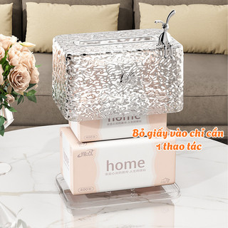 Hộp Đựng Giấy Ăn Acrylic Trong Suốt Vân Kim Cương ECO, Hộp Đựng Khăn Giấy Để Bàn Decor Chống Bụi