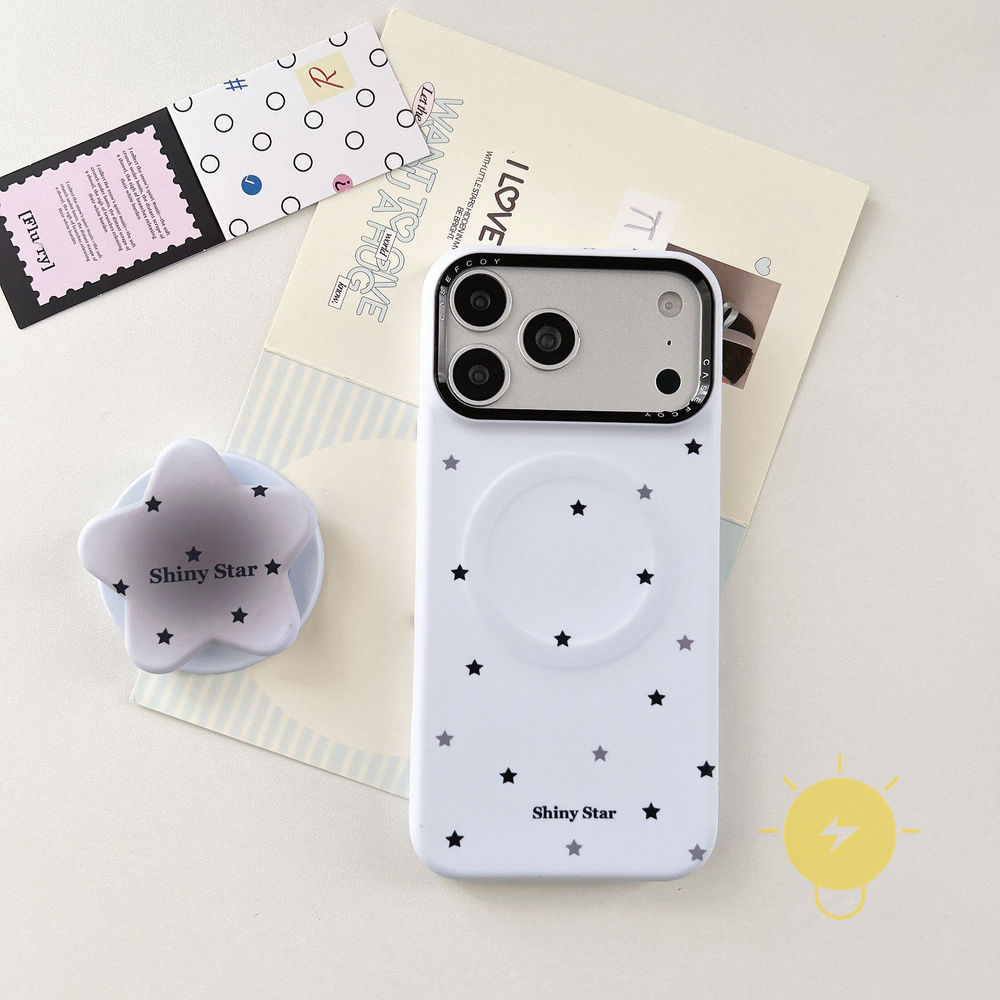 Phone Case For iPhone 17 Pro Max 16 15 14 13 PC with Griptok TPU Magnetic with Griptok Star Heart Grid Aesthetic Korean Cute