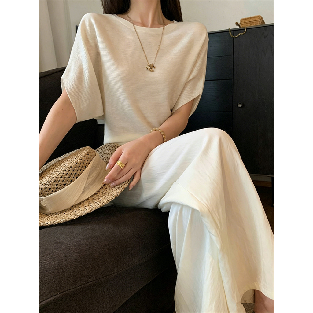 SUXI Áo thun dệt kim ngắn tay màu trơn nhẹ nhàng dành cho nữ mùa hè mới 260430