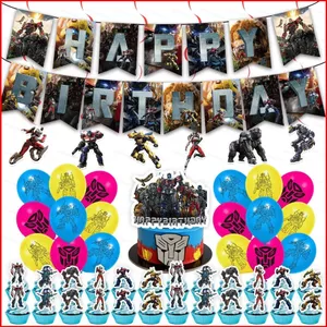 ST2 Transformers Rise of the Beasts chủ đề trẻ em tiệc sinh nhật trang trí biểu ngữ bánh topper bóng bay xoáy TS2