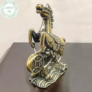 PUSKY Đồng Ngựa Bước Trên Đồng Xu Luy Tượng Phong Thủy Bàn Thu Nhỏ Thủ Công Bộ Sưu Tập Các Bức Tượng Nhỏ VN