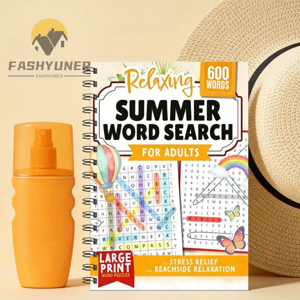 Sách tìm kiếm từ FASHYUNER, Thư giãn 600 từ Câu đố tìm kiếm từ mùa hè, Trò chơi trí tuệ giảm căng thẳng chất lượng cao Câu đố chữ in lớn Quà tặng sách