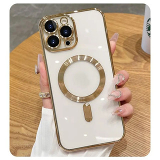 Dành Cho Từ Tính Trong Suốt Bảo Vệ Ống Kính Từ Tính Sạc Không Dây Cho iPhone 15 14 11 12 13 Pro Max Mạ Silicon Mềm