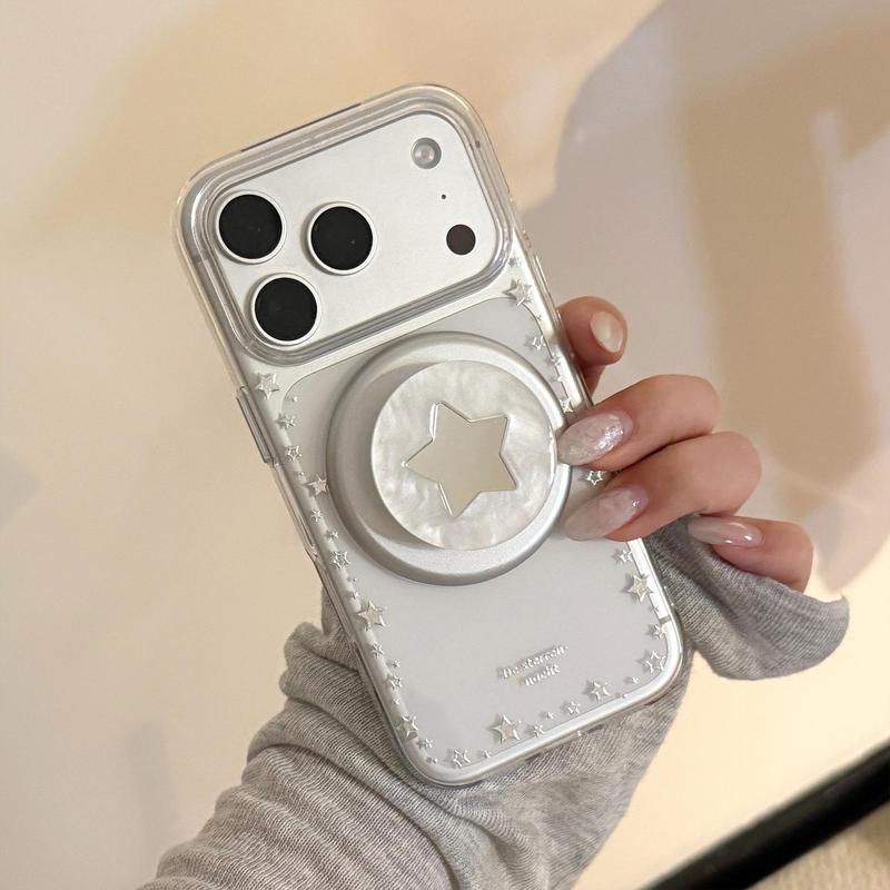 Ngôi sao bạc Mother-of-Pearl Thích hợp cho Apple 17promax Vỏ điện thoại iPhone16 Trong suốt 15 Giá đỡ từ tính 13 Gilt