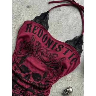 Sling Đỏ Treo y2k Giả Retro Thiên Niên Kỷ Mỹ Punk Hai Mảnh Cổ Top Văn Hóa Châu Á Cô Gái Nóng Ren Rock I50B