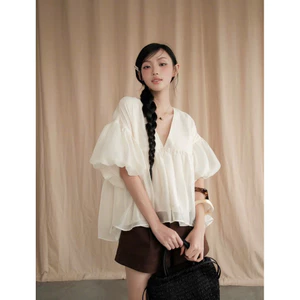 MIN TOP - Áo babydoll Tay Phồng Chất Tơ Tiểu Thư Mya House