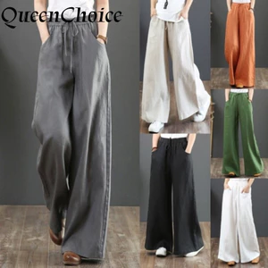 Nữ Vải Lanh Rời Chân Rộng Quần Nữ Cao Cấp Chắc Chắn Thường Ngày Quần Dài
