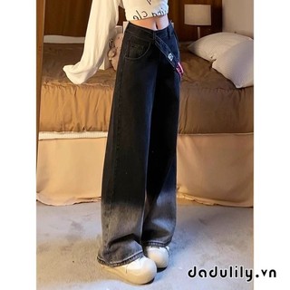 DADULILY Side Zipper Wide Leg Jeans Women's High Waist Slimming Loose Straight Drooping Mop Pants