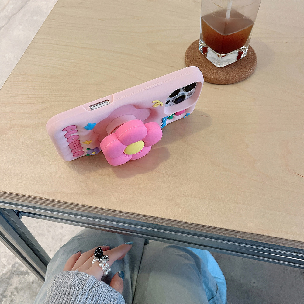 Dành Cho iPhone 17 16 15 14 13 12 11 Pro Max 6 6S 7 8 Plus 16 15 14 Plus X XS Max XR Ốp Điện Thoại 3D Hoa Chân Đế Silicon Mềm Có Chân Đế