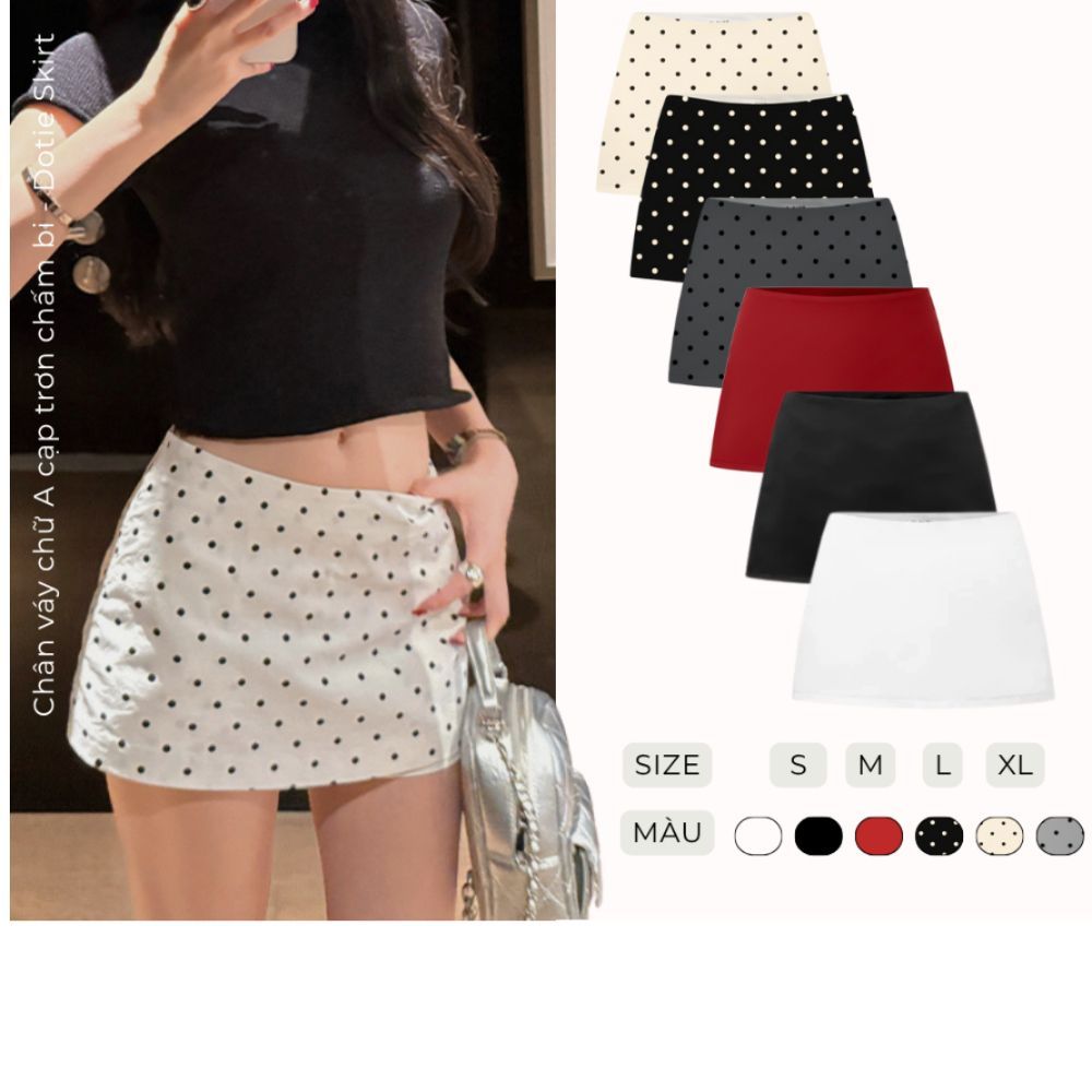 [DEAL MỞ BÁN] - Dottie Skirt - Chân Váy Chấm Bi / Trơn Chữ A Nữ - Kèm Quần Bảo Hộ - SamHi Closet