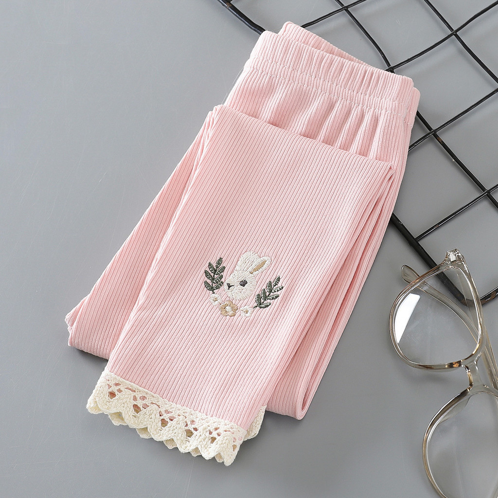 Bé Gái Xuân Thu Ngoài Mặc Quần Legging Modal Thêu Quần Thỏ 80-130 Size 5JUN