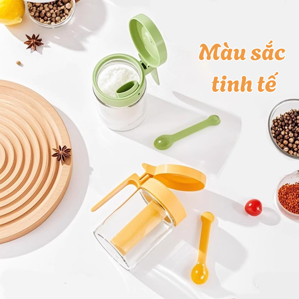 [MẪU MỚI] Hũ Đựng Gia Vị Thủy Tinh HomeMate Có Thìa Riêng – Lọ Gia Vị Nhà Bếp Chống Ẩm 400ml Cao Cấp