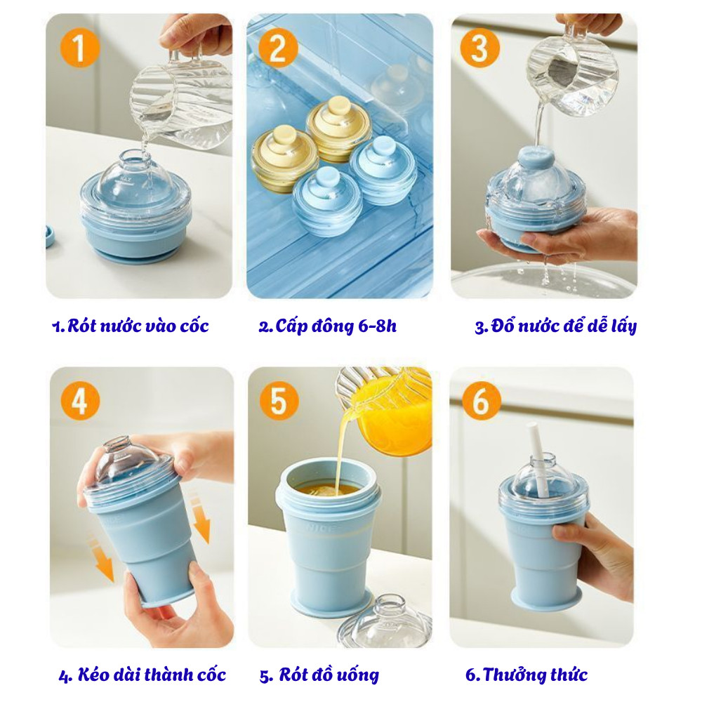 Cốc Gấp Gọn HomeMate 2in1 Làm Đá Viên – Cốc Silicone Du Lịch Kèm Ống Hút, Khuôn Làm Đá Mini Tiện Lợi 2026