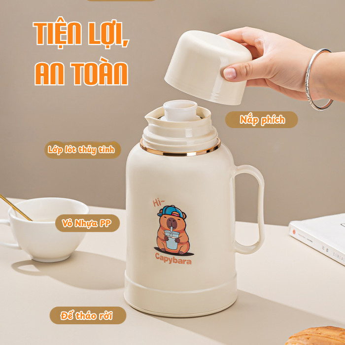 Bình Giữ Nhiệt 1L HomeMate – Phích Nước Mini Giữ Nóng Lạnh Đến 36H, Bình Nước Inox 304 Có Quai Xách Tiện Lợi