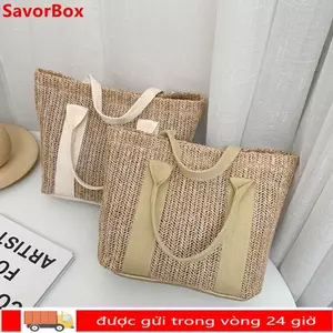 Túi dệt ống hút SAVORBOX, Túi đi lại dung tích lớn kiểu cổ điển, Túi đeo vai hợp thời trang thông thường dành cho nữ